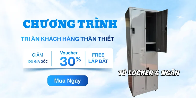 Tủ locker 4 ngăn bằng sắt sử dụng trong không gian công cộng